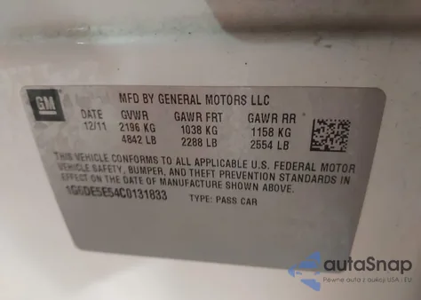 2012 Cadillac Cts Luxury из США, поврежденный, VIN 1G6DE5E54C0131833